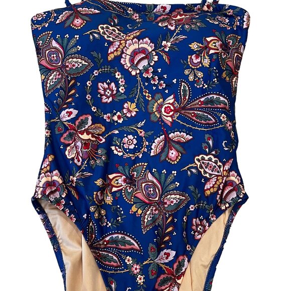 J.Crew Women's Dark Blue Floral Print One-Piece Swimsuit Size 6 - Picture 5 of 10